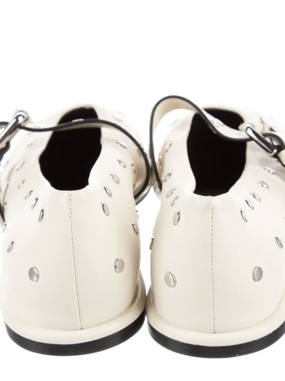 ME+EM Cream Leather Mary Jane Flats with Silver Studs - Picture 5 of 5